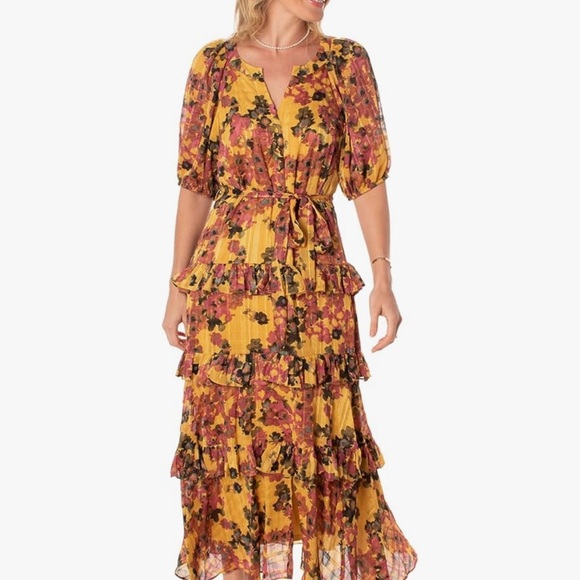 Taylor Women's Floral Print Ruffle Tiered Maxi Dress with Elbow Puff Sle… - Picture 1 of 12